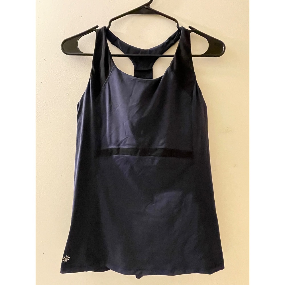 Athleta Workout Tank Top Built In Bra Pockets Activewear Navy Blue Large‎ Swim